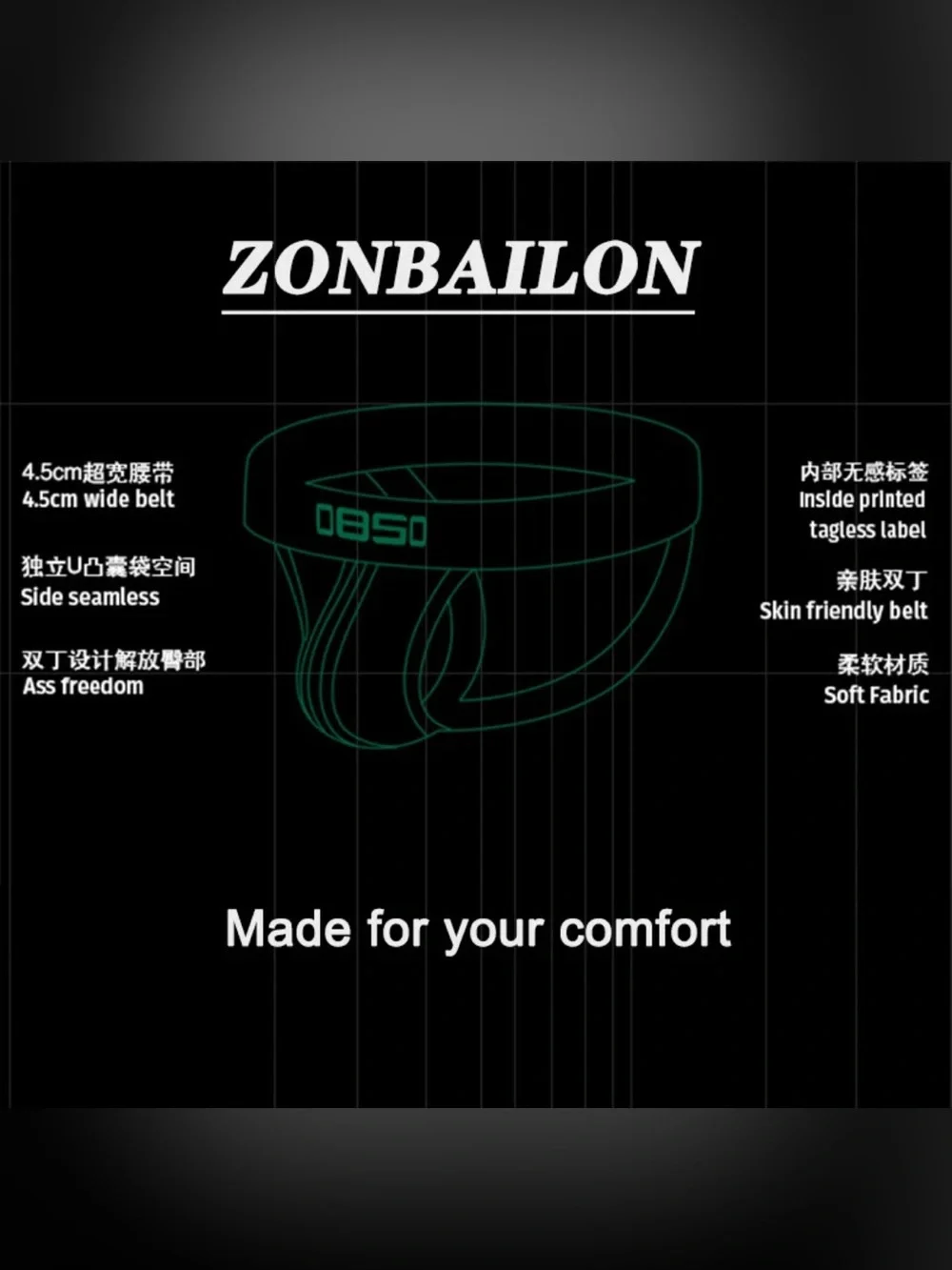 ZONBAILON Men's Perspective Sexy Thong Mesh Low Waist Camouflage Jock Size Small